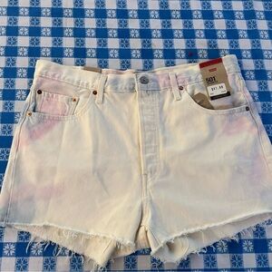 NWT Levis White Cut Off Shorts w Light Pink & Blue Tie Dye